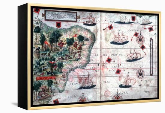 Map of Brazil by Portuguese Navigators Pedro Reinel and Lopo Homen, C1525-Lopo Homen-Framed Premier Image Canvas