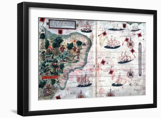 Map of Brazil by Portuguese Navigators Pedro Reinel and Lopo Homen, C1525-Lopo Homen-Framed Giclee Print