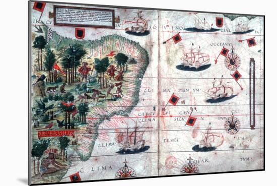 Map of Brazil by Portuguese Navigators Pedro Reinel and Lopo Homen, C1525-Lopo Homen-Mounted Giclee Print