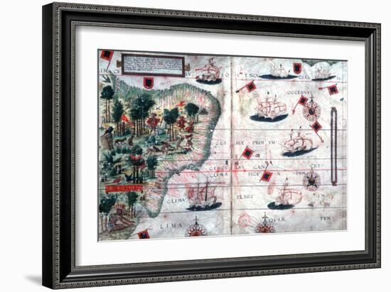 Map of Brazil by Portuguese Navigators Pedro Reinel and Lopo Homen, C1525-Lopo Homen-Framed Giclee Print