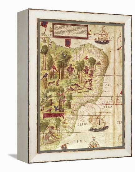Map of Brazil, from Miller Atlas by Pedro and Jorge Reinel, Lopo Homen-null-Framed Premier Image Canvas