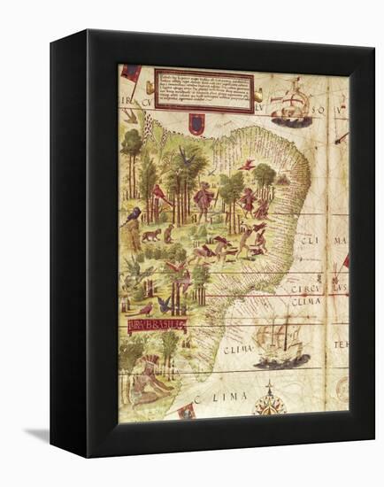 Map of Brazil, from Miller Atlas by Pedro and Jorge Reinel, Lopo Homen-null-Framed Premier Image Canvas