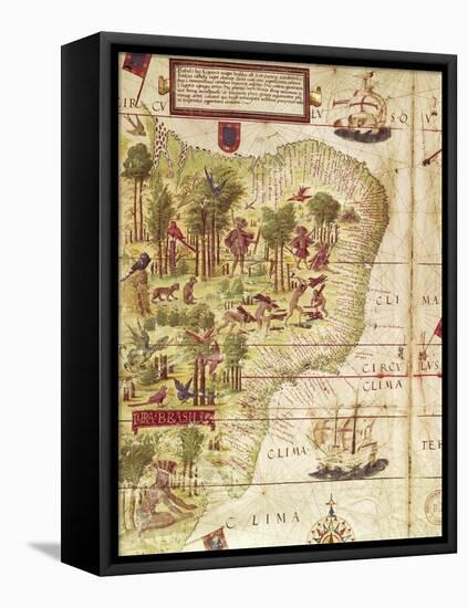 Map of Brazil, from Miller Atlas by Pedro and Jorge Reinel, Lopo Homen-null-Framed Premier Image Canvas