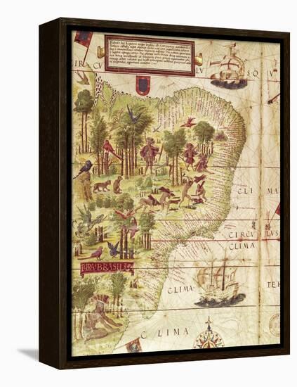Map of Brazil, from Miller Atlas by Pedro and Jorge Reinel, Lopo Homen-null-Framed Premier Image Canvas