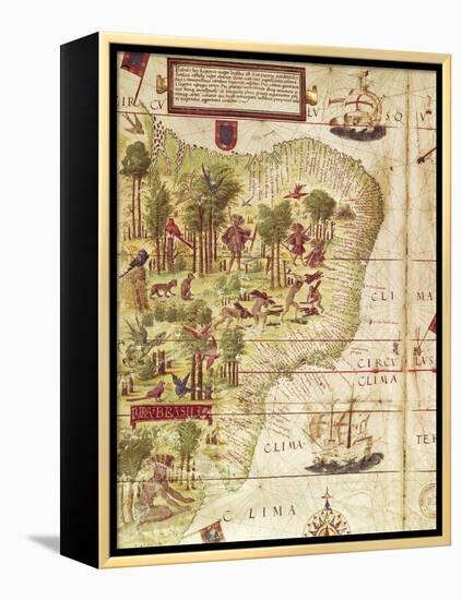 Map of Brazil, from Miller Atlas by Pedro and Jorge Reinel, Lopo Homen-null-Framed Premier Image Canvas