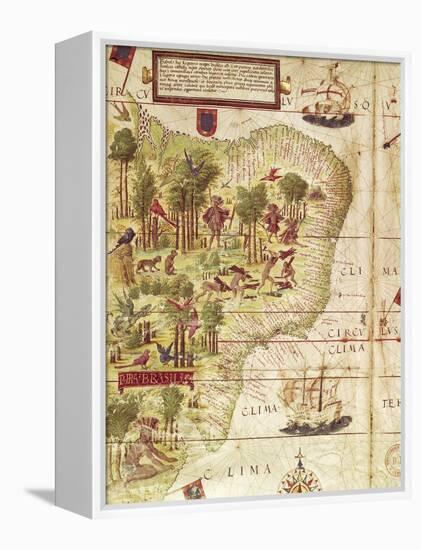 Map of Brazil, from Miller Atlas by Pedro and Jorge Reinel, Lopo Homen-null-Framed Premier Image Canvas