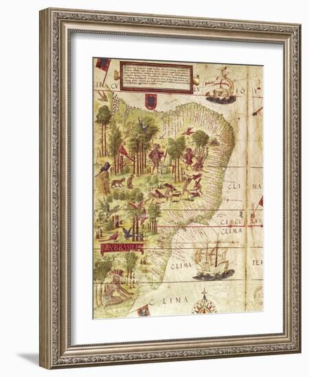 Map of Brazil, from Miller Atlas by Pedro and Jorge Reinel, Lopo Homen-null-Framed Giclee Print