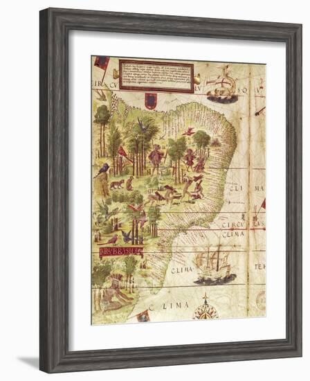 Map of Brazil, from Miller Atlas by Pedro and Jorge Reinel, Lopo Homen-null-Framed Giclee Print