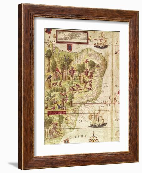 Map of Brazil, from Miller Atlas by Pedro and Jorge Reinel, Lopo Homen-null-Framed Giclee Print