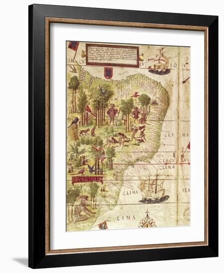 Map of Brazil, from Miller Atlas by Pedro and Jorge Reinel, Lopo Homen-null-Framed Giclee Print