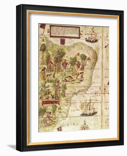 Map of Brazil, from Miller Atlas by Pedro and Jorge Reinel, Lopo Homen-null-Framed Giclee Print