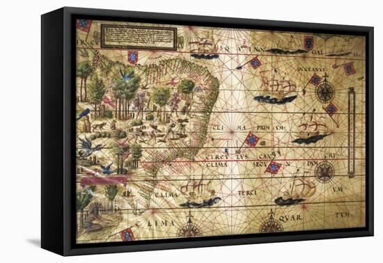 Map of Brazil, from Miller Atlas, Lopo Homen, Cartographers and Antonio De Holanda-Pedro and Jorge Reinel-Framed Premier Image Canvas