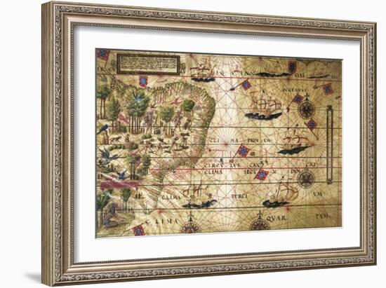 Map of Brazil, from Miller Atlas, Lopo Homen, Cartographers and Antonio De Holanda-Pedro and Jorge Reinel-Framed Giclee Print