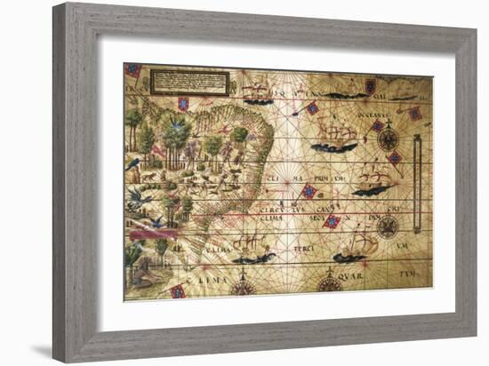 Map of Brazil, from Miller Atlas, Lopo Homen, Cartographers and Antonio De Holanda-Pedro and Jorge Reinel-Framed Giclee Print