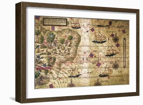 Map of Brazil, from Miller Atlas, Lopo Homen, Cartographers and Antonio De Holanda-Pedro and Jorge Reinel-Framed Giclee Print