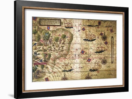 Map of Brazil, from Miller Atlas, Lopo Homen, Cartographers and Antonio De Holanda-Pedro and Jorge Reinel-Framed Giclee Print