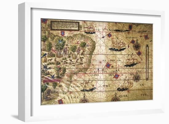 Map of Brazil, from Miller Atlas, Lopo Homen, Cartographers and Antonio De Holanda-Pedro and Jorge Reinel-Framed Giclee Print