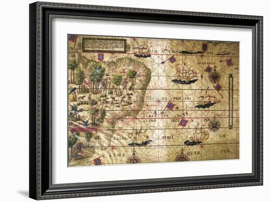 Map of Brazil, from Miller Atlas, Lopo Homen, Cartographers and Antonio De Holanda-Pedro and Jorge Reinel-Framed Giclee Print