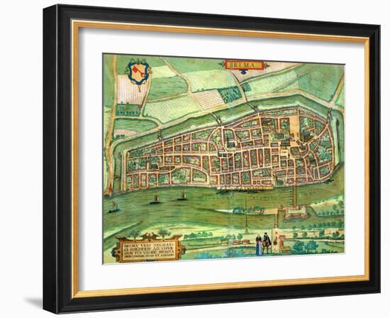 Map of Bremen, from "Civitates Orbis Terrarum" by Georg Braun and Frans Hogenberg circa 1572-1617-Joris Hoefnagel-Framed Giclee Print