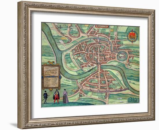 Map of Bristol, from "Civitates Orbis Terrarum" by Georg Braun and Frans Hogenberg circa 1572-1617-Joris Hoefnagel-Framed Giclee Print