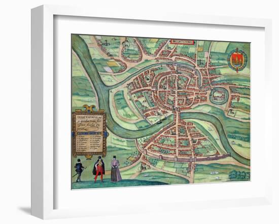 Map of Bristol, from "Civitates Orbis Terrarum" by Georg Braun and Frans Hogenberg circa 1572-1617-Joris Hoefnagel-Framed Giclee Print