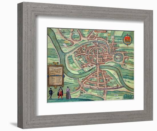 Map of Bristol, from "Civitates Orbis Terrarum" by Georg Braun and Frans Hogenberg circa 1572-1617-Joris Hoefnagel-Framed Giclee Print