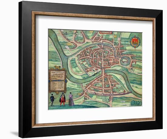 Map of Bristol, from "Civitates Orbis Terrarum" by Georg Braun and Frans Hogenberg circa 1572-1617-Joris Hoefnagel-Framed Giclee Print