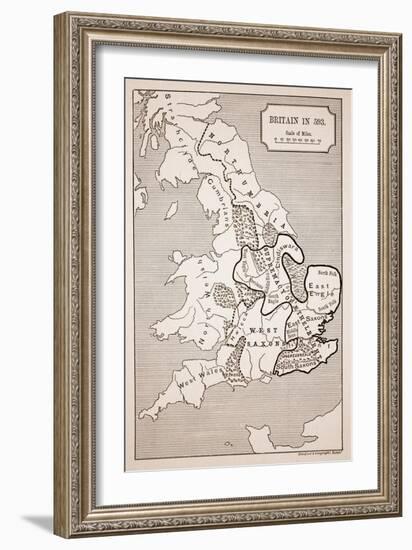 Map of Britain in 593, Printed by Stanford's Geographical Establishment-null-Framed Giclee Print