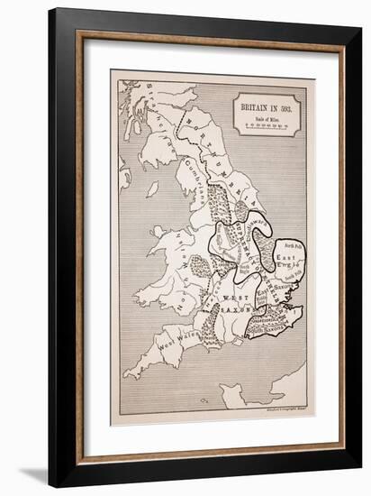 Map of Britain in 593, Printed by Stanford's Geographical Establishment-null-Framed Giclee Print