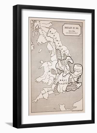 Map of Britain in 593, Printed by Stanford's Geographical Establishment-null-Framed Giclee Print