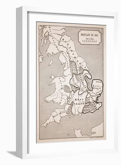 Map of Britain in 593, Printed by Stanford's Geographical Establishment-null-Framed Giclee Print