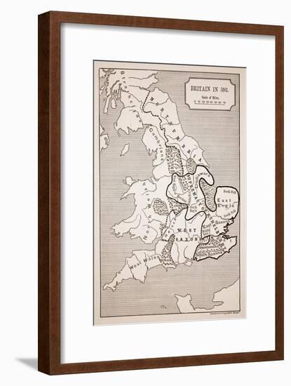 Map of Britain in 593, Printed by Stanford's Geographical Establishment-null-Framed Giclee Print