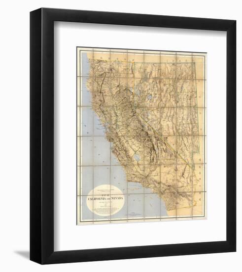 Map of California and Nevada, c.1874-null-Framed Art Print
