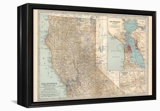 Map of California, Northern Part. United States. Inset Maps of San Francisco and Yosemite Valley-Encyclopaedia Britannica-Framed Stretched Canvas