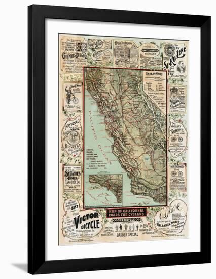 Map of California Roads for Cyclers, 1896-George W^ Blum-Framed Art Print