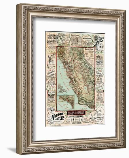 Map of California Roads for Cyclers, 1896-George W^ Blum-Framed Giclee Print