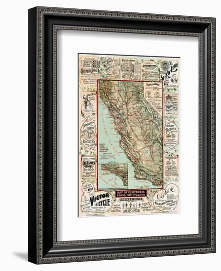 Map of California Roads for Cyclers, 1896-George W^ Blum-Framed Giclee Print