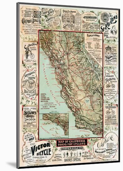 Map of California Roads for Cyclers, 1896-George W^ Blum-Mounted Giclee Print