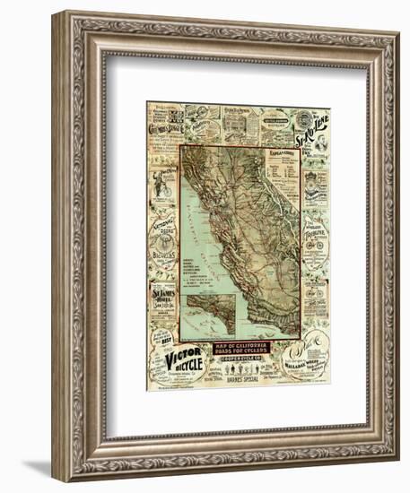 Map of California Roads for Cyclers, c.1896-George W^ Blum-Framed Art Print