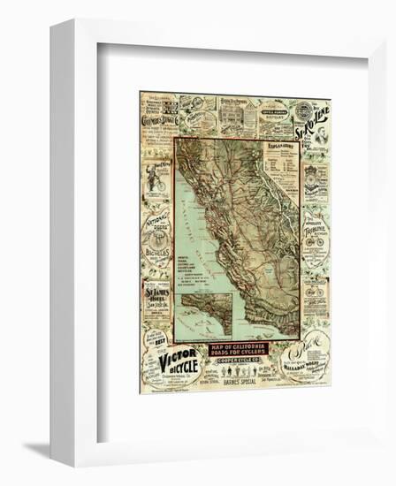 Map of California Roads for Cyclers, c.1896-George W^ Blum-Framed Art Print