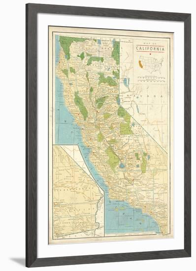 Map of California-The Vintage Collection-Framed Premium Giclee Print