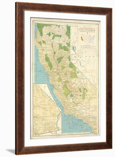 Map of California-The Vintage Collection-Framed Premium Giclee Print