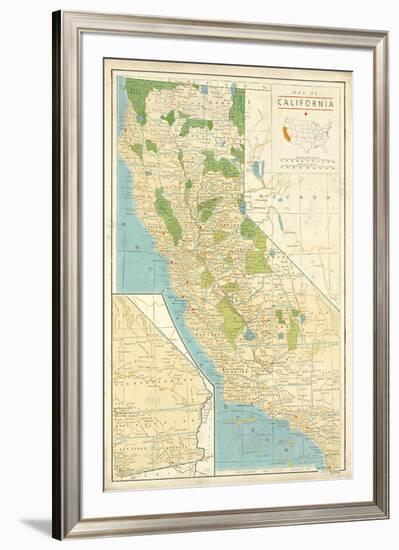 Map of California-The Vintage Collection-Framed Premium Giclee Print