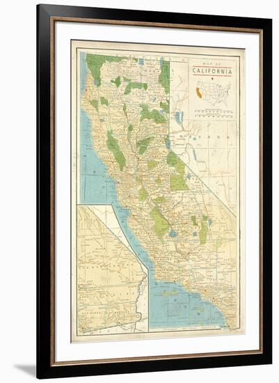 Map of California-The Vintage Collection-Framed Premium Giclee Print