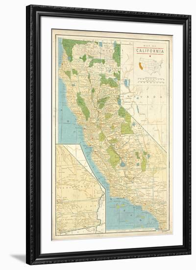 Map of California-The Vintage Collection-Framed Premium Giclee Print