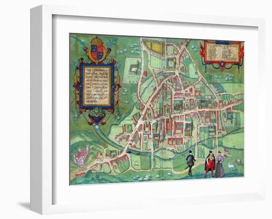 Map of Cambridge, from "Civitates Orbis Terrarum" by Georg Braun and Frans Hogenberg, circa 1572-Joris Hoefnagel-Framed Giclee Print