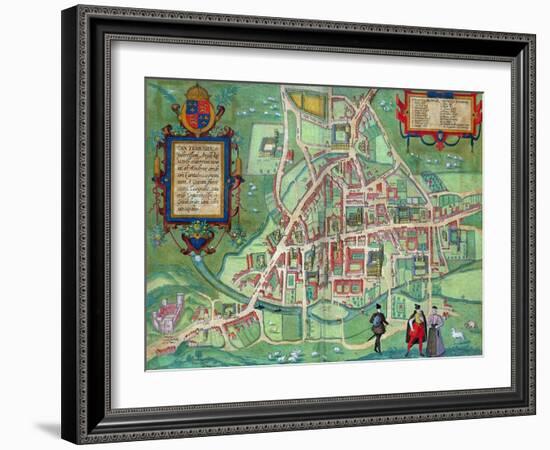 Map of Cambridge, from "Civitates Orbis Terrarum" by Georg Braun and Frans Hogenberg, circa 1572-Joris Hoefnagel-Framed Giclee Print