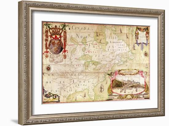 Map of Canada, from Carte de L'Amerique Septentrionale-Jean Baptiste Louis Franquelin-Framed Giclee Print