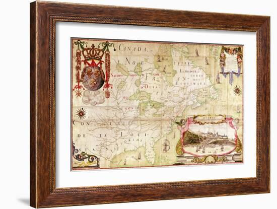 Map of Canada, from Carte de L'Amerique Septentrionale-Jean Baptiste Louis Franquelin-Framed Giclee Print