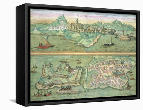 Map of Candia and Corfu, from Civitates Orbis Terrarum by Georg Braun-Joris Hoefnagel-Framed Premier Image Canvas